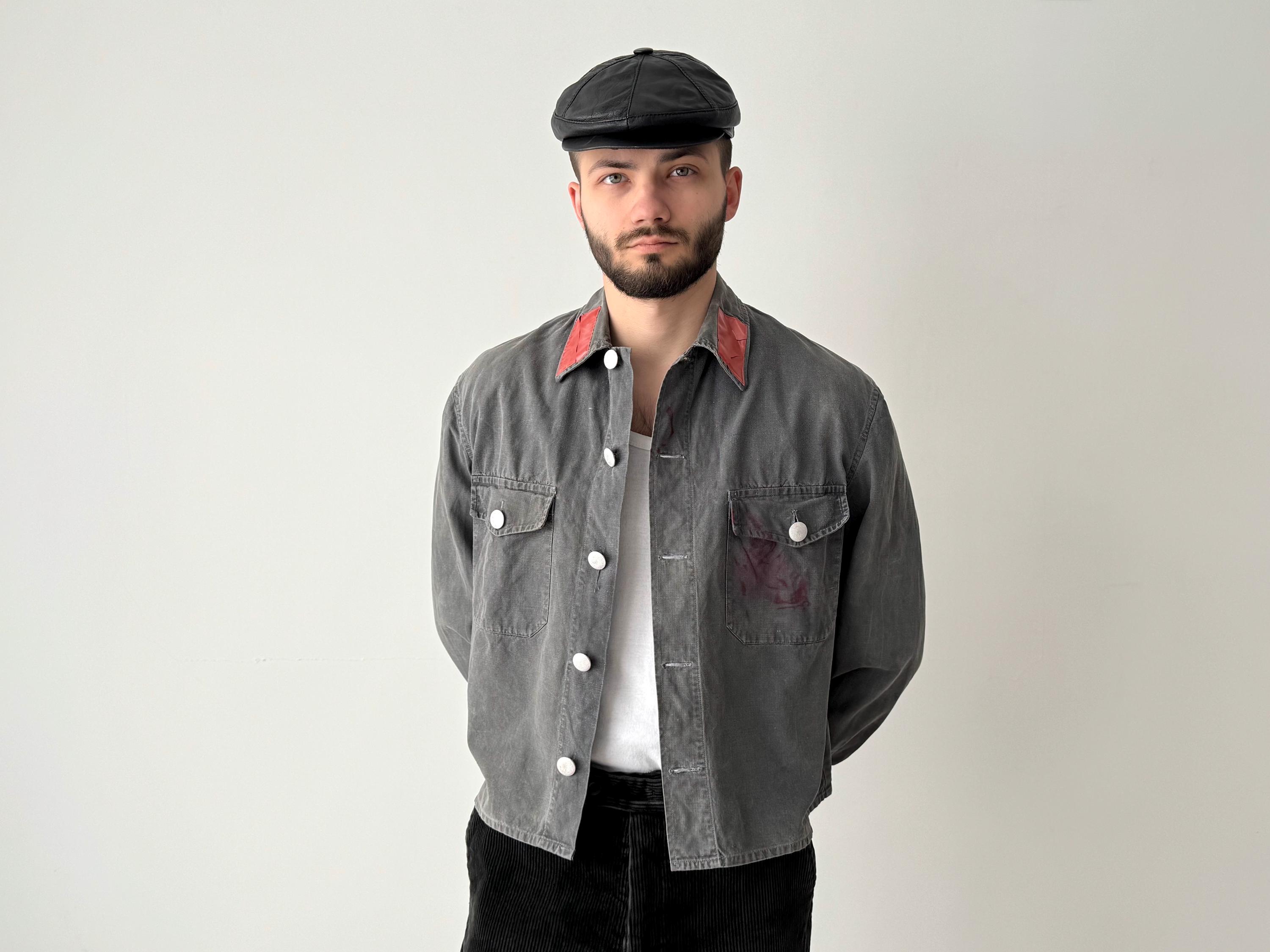 【希少】60s Vintage Fade German Work Jacket Vintage 60s 70s European Work Jacket Stand Collar Workwear