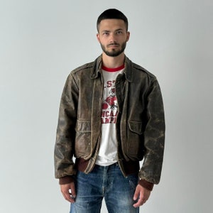【80s vintage】フライトジャケット　A2 (XL) 　EMAR USA Vintage 70s 80s Eddie Bauer Leather A-2 Bomber Jacket Mens