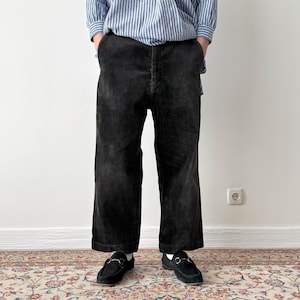 Vintage 1950s Dutch Workwear Farmer ‘Manchester’ Black Corduroy Suspender Buckle Back Pants - Retro Heritage Utility Work Old Fashion