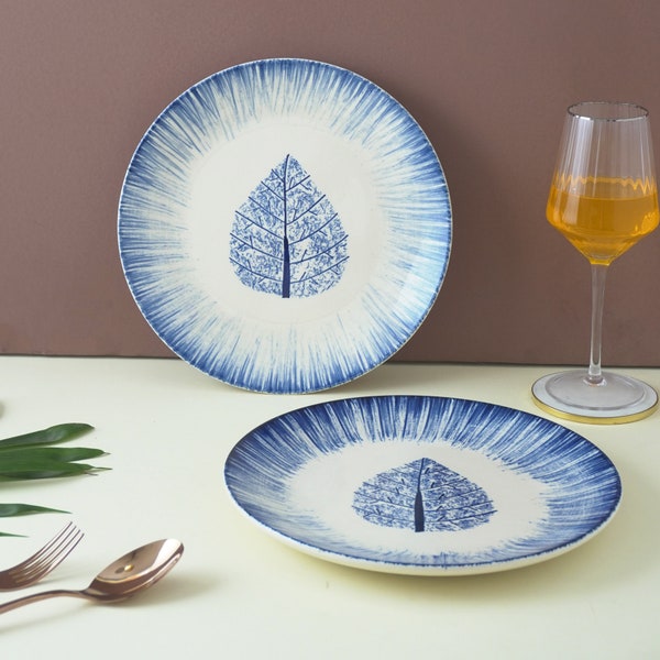 House of Mishka Ceramic Dinner Plates Imprint Leaf  (Set of 2)