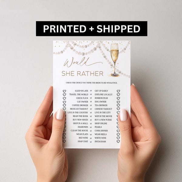 Pearls & Prosecco Printed Would She Rather Bridal Shower Game