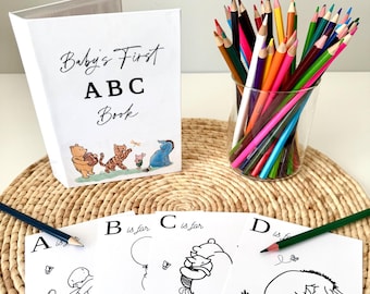 ABC Coloring Guest Book Winnie Pooh Theme: Baby Shower Keepsake Activity & Game
