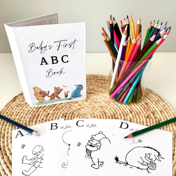 ABC Coloring Guest Book Winnie Pooh Theme: Baby Shower Keepsake Activity & Game