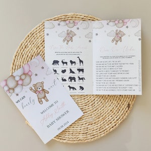 Baby Shower Game Booklet, We Can Bearly Wait Baby Shower Games , Brown Bear Pink Balloon, Baby Shower Girl Booklet, Shower Activity