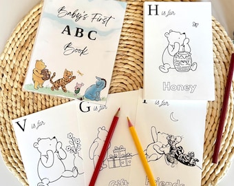ABC Coloring Guest Book Winnie Pooh Theme: Baby Shower Keepsake Activity & Game