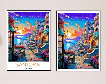 Santorini Grekland tryck Marinlandskap, Poster väggkonst Grekland konsttryck, Papperposter Santorini landskap, Reseposter, Resekonst, Resetryck