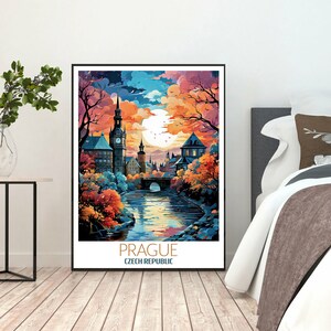 Arte digitale del poster di Praga - Stampa autunnale surreale - Arte della parete incorniciata, stampa di viaggio della Repubblica Ceca