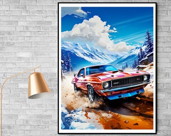 Classic Car Print | Vintage Chevrolet Camaro Poster | Gift for Muscle Car Lover, Retro Car wall art, father gift, husband gift