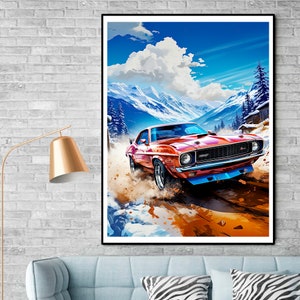 Classic Car Print | Vintage Chevrolet Camaro Poster | Gift for Muscle Car Lover, Retro Car wall art, father gift, husband gift