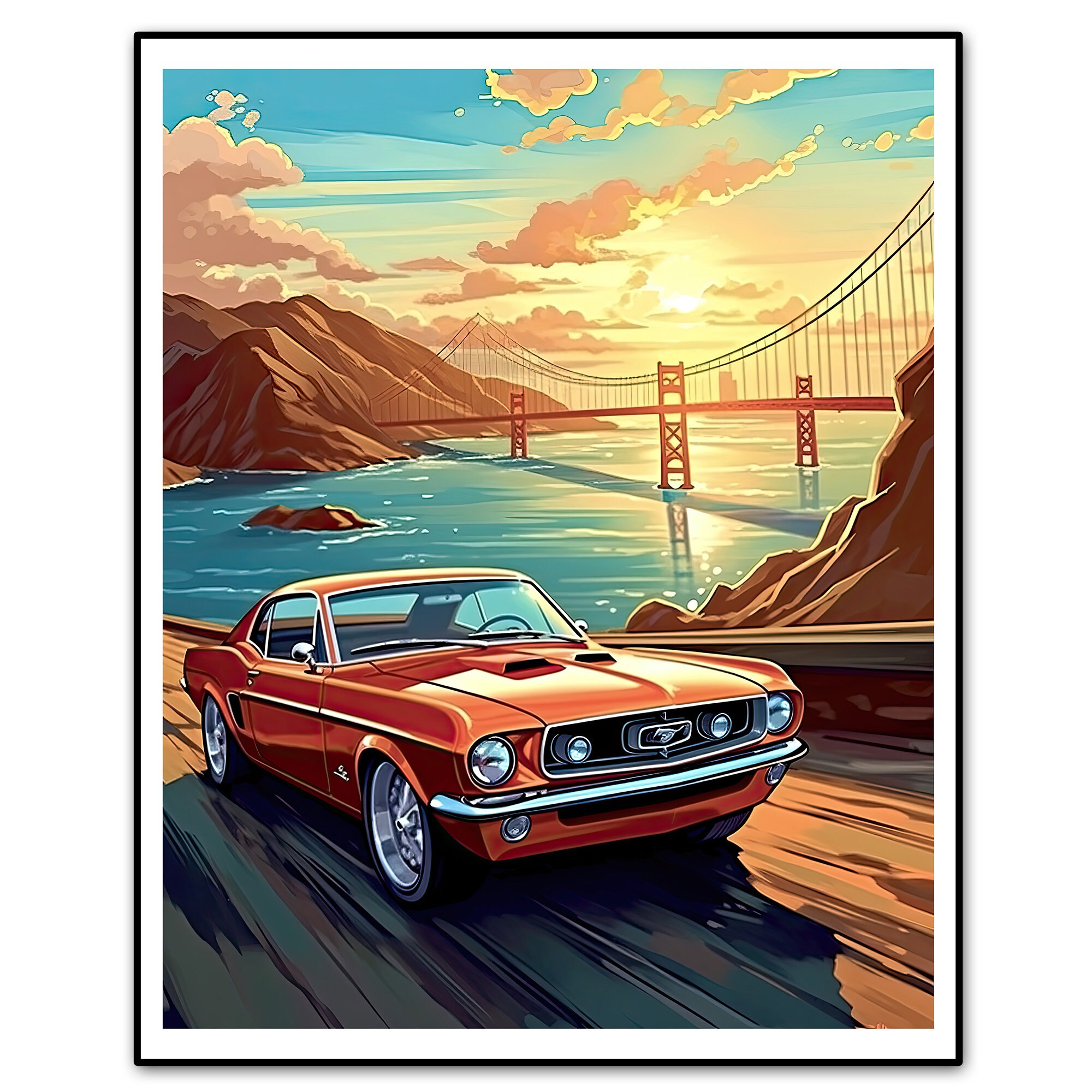 Vintage Ford Mustang Poster - Muscle Car Print | Framed Poster, Gift ...