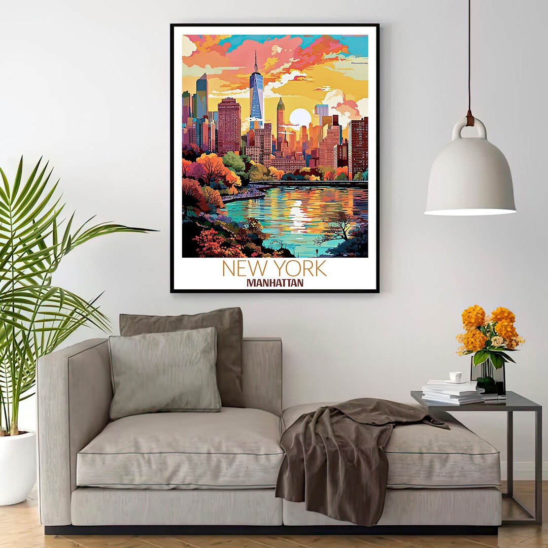 New York City Poster - Skyline Wall Art Print of Central Park. Retro ...