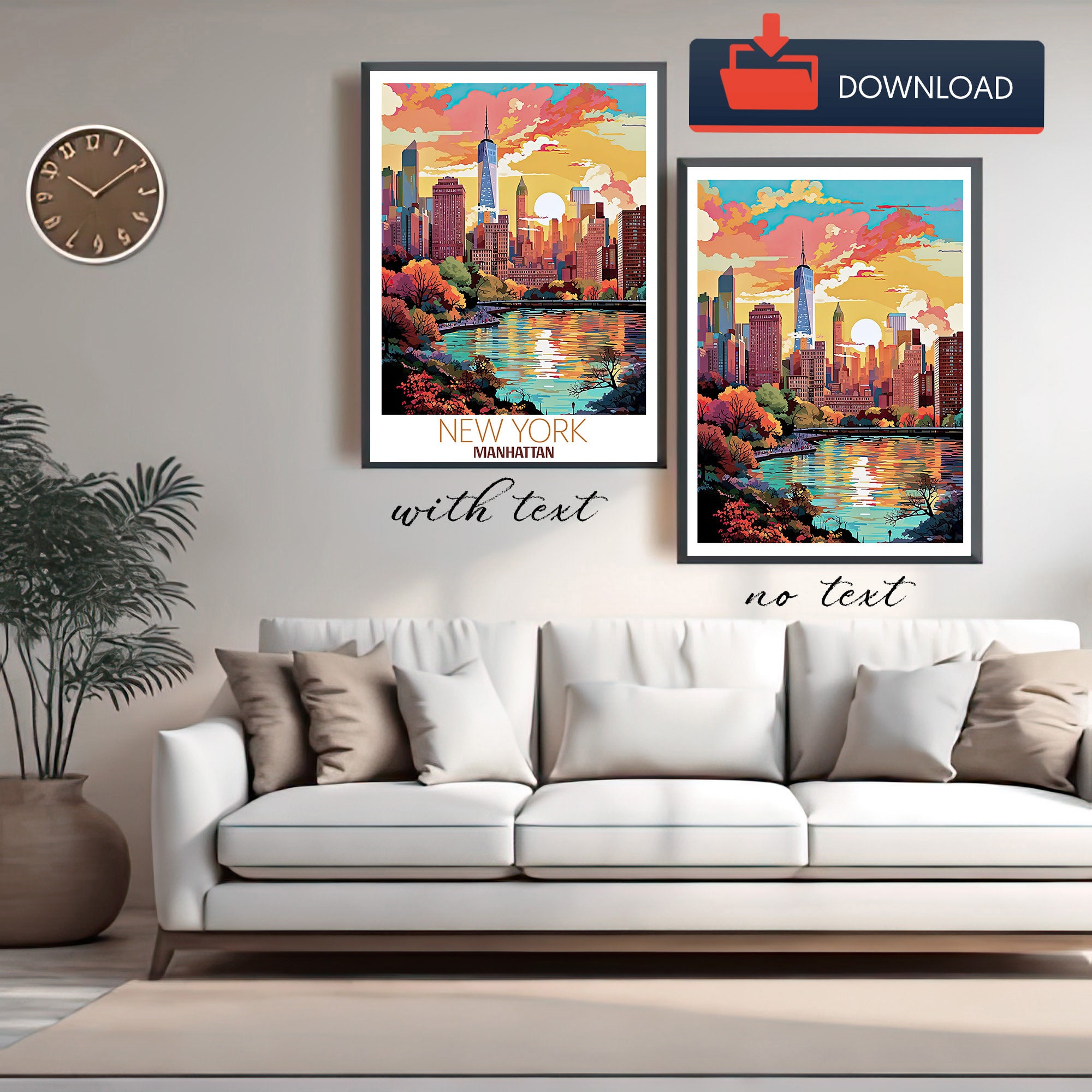 New York City Poster Skyline Wall Art Print of Central Park. Retro ...