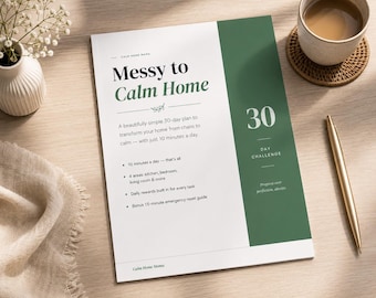 30 Day Home Reset Plan Printable | Messy to Calm Home Challenge PDF | Home Organization Planner | Cleaning Schedule for Moms