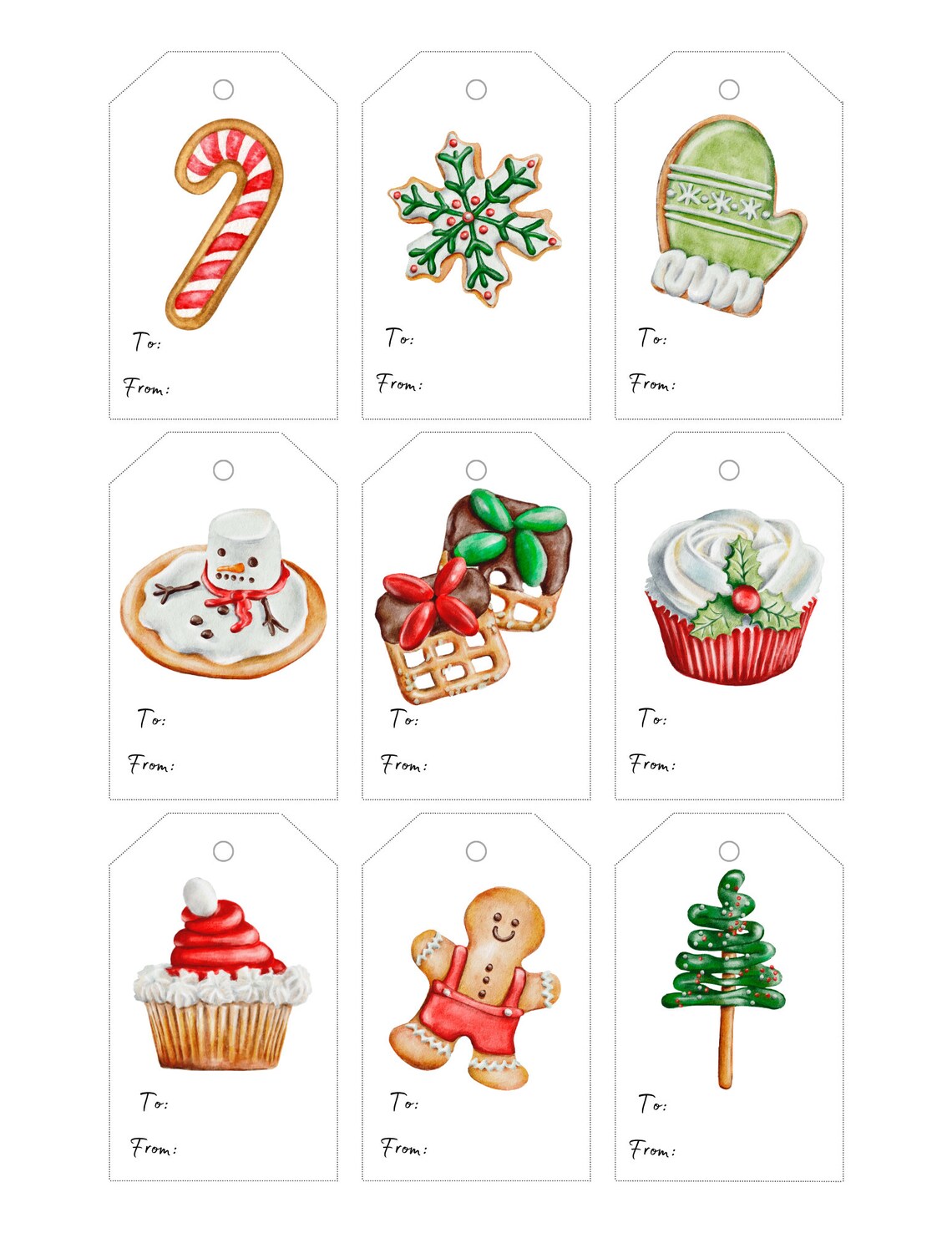Printable Christmas Treat Gift Tags, Set of 9 Printable Gift Tags ...