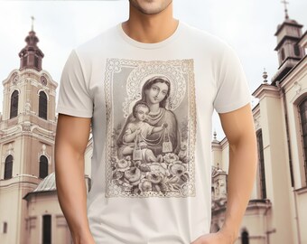 Nuestra Señora del Monte Carmelo V6 - Camiseta cristiana unisex, camiseta religiosa, camiseta de regalo cristiano, ropa de fe, ropa religiosa, ropa cristiana