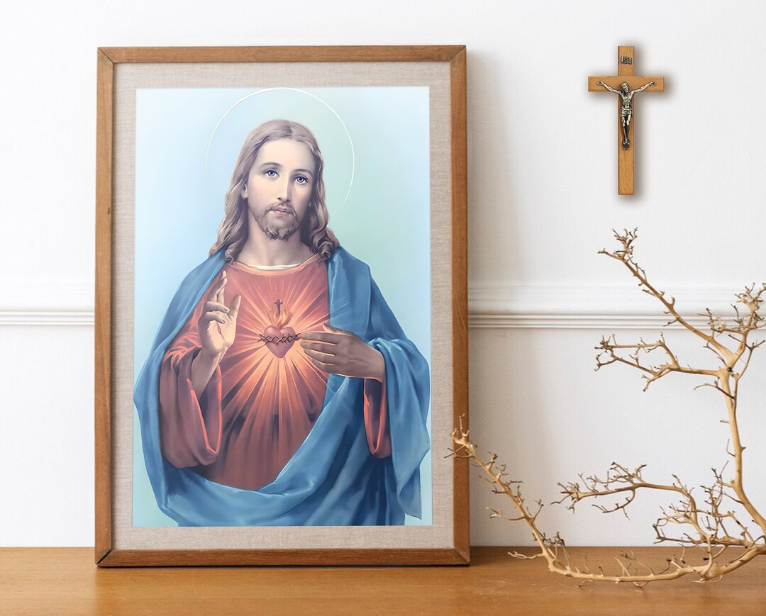 The Most Sacred Heart of Jesus, a Flaming Heart, Divine Light V3 Poster ...