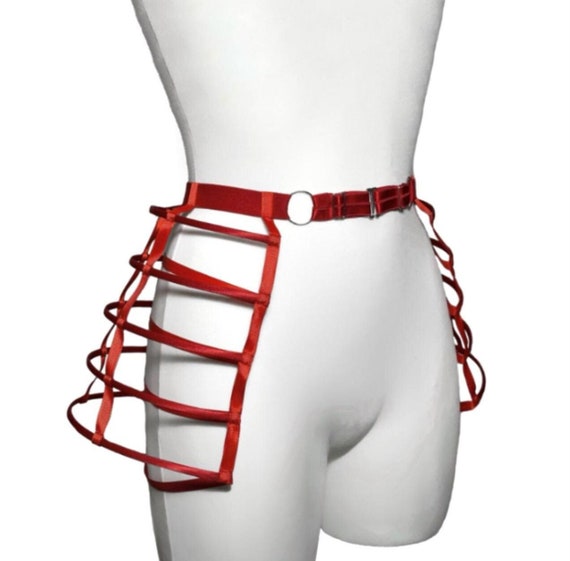 Red Cage Crinoline Skirt: Burlesque Rave Panier Belt