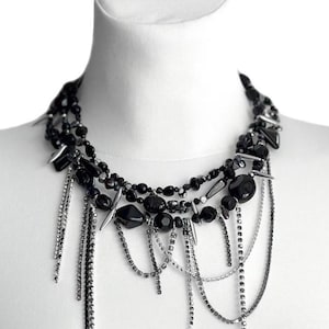 Silber Schwarz Perlen Choker Set
