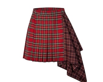 Tartan Wrap Kilt Skirt Asymmetric Plaid Mini Skirt
