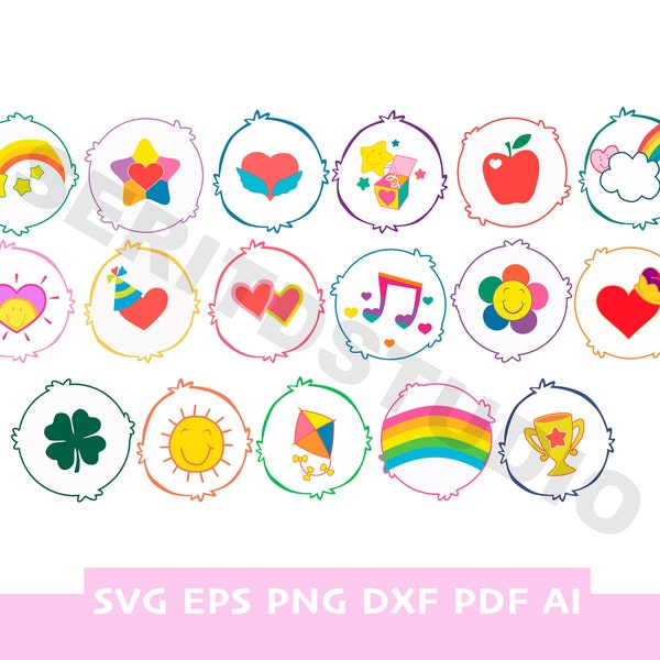 17 Care Bear svg cheer bashful brave champ smart swift do your best true wish playful heart surprise love a lot png pdf ai eps dxf iron cut