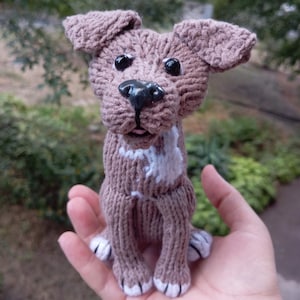 Plush Pitbull Figurine, Knitted Dog Plushie, Gift for Pitbull Owners