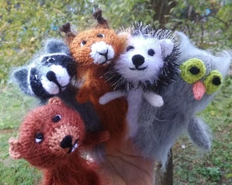 Finger puppets toys, Montessori Toys, Crochet puppets,Puppet hedgehog, Puppets Forest animals, Educational Toy, Woodland Animals puppets
