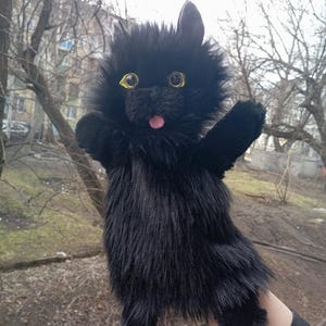 Black Cat Hand Puppet: Fluffy Plush Glove Puppet