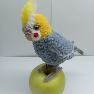 Plush Gray Cockatiel, Knitted Toy Parrot Pet Bird Figurine