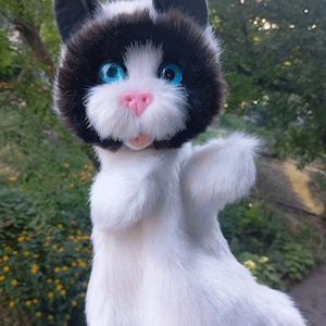 Soft Cat Handpuppet, Black And White Plush Cat, Ragdoll Cat Puppet Figurine