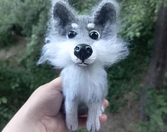 フォークマニス ウルフパップ グレー＆ホワイト ハンドパペット
