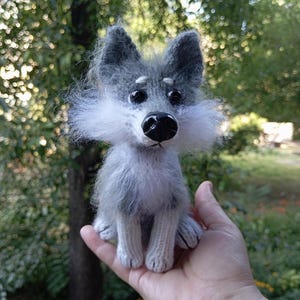 Knitted Plush Wolf, Funny Wolf Puppy, Woodland Animal Figurine, Little Dog Plushie