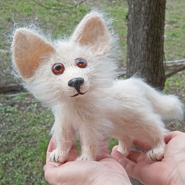 White Arctic Fox Toy, Soft Fox Toy, Crochet Knitted Plush Toy, Fox Plushie, Plush Fox Toy, Woodland Animal Funny, Amigurumi Fox