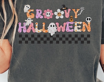Groovy Halloween Retro graphic T-Shirt,  Halloween Party Fun outfit, vintage Halloween style, ghost t-shirt, shirt for her, shirt for him