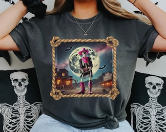 Halloween & Western Skeletal Cowboy Fusion Shirt, Halloween Cowboy Tee for him or her,  Spooky Skeleton Cowboy Shirt, Halloween Party decor