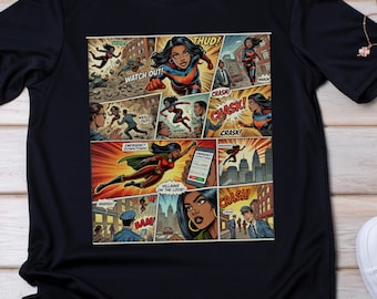 Black Girl Superhero Comic Shirt , African American Female Hero Graphic Tee, Bold Pop Art Style for Comic Lover