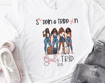 Girls Trip 2025 Shirt: Melanin Travel Tees, Girl's Weekend Group Tees, Matching Travel Shirts