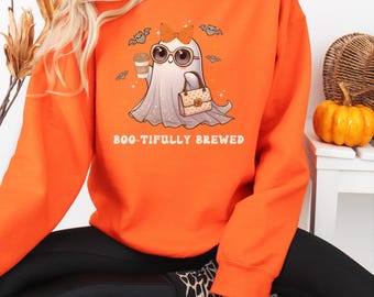 Halloween  Coffee Ghost Sweatshirt - Cute Halloween shirt for Coffee Lovers, Halloween ghost sweater, ghost graphic  autumn coffee