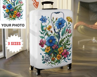 Personalized Nurse Grad Gift, Nurse Appreciation. Luggage Protector, Tag, or Passport cover Floral Stethoscope Travel for Healthcare Workers