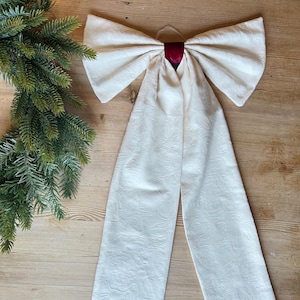 Extra large Cream Jacquard fabric Christmas Luxury handmade bow, Seasonal bow to hang from Doors, Trees and wreaths.