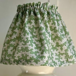 Sanderson Truffle Sap Green Cotton and linen blend loose scrunchie gathered lampshade cover. Medium standard table lamp size.