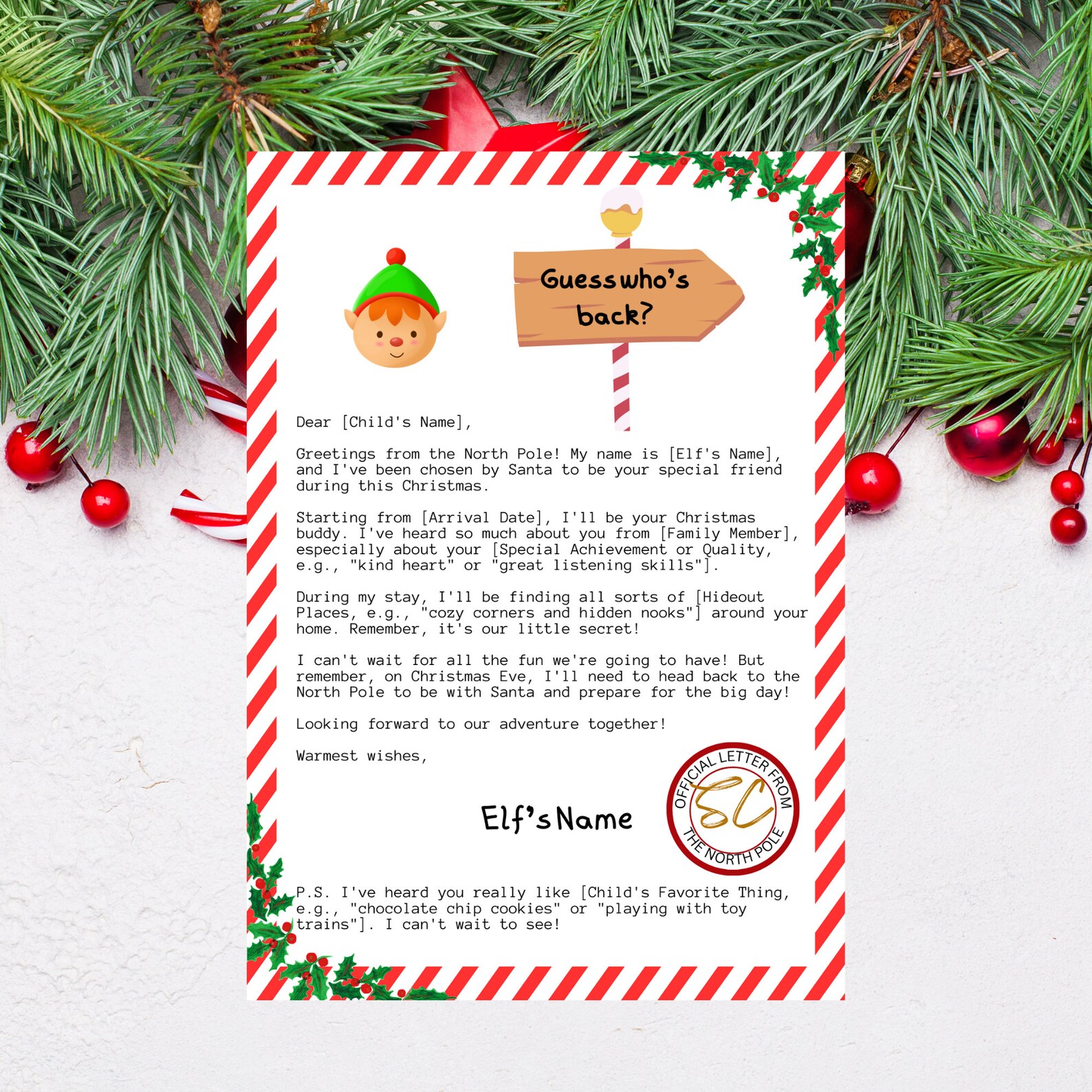 EDITABLE Elf Letter, Elf Letter, Elf Arrival Letter, Christmas