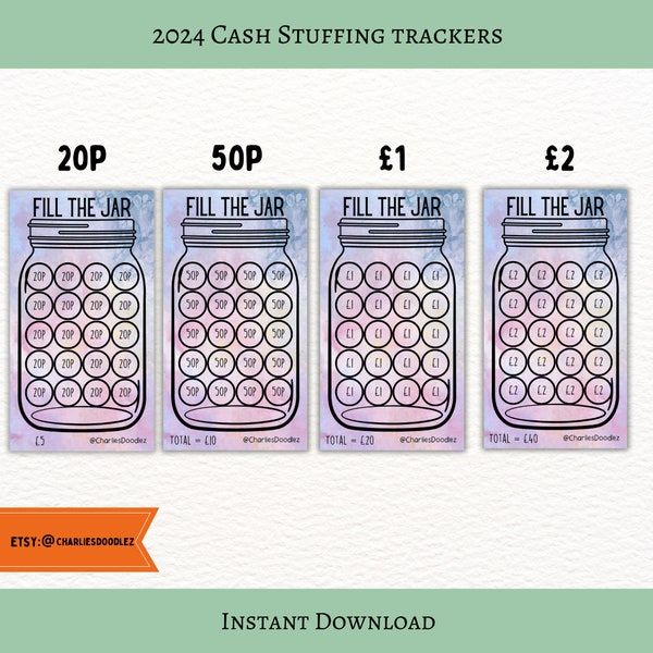 Cash Stuffing Savings Challenge Jars Trackers 1/2/5/10/20 Pounds
