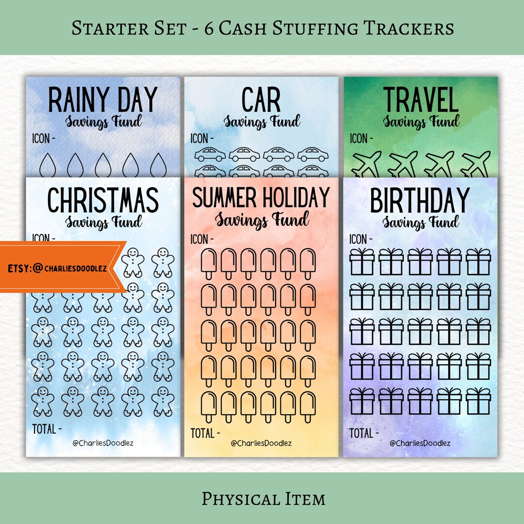 Cash Stuffing Savings Challenge Set of 6 Starter Kit 300GSM Card ...
