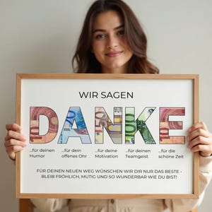 Geldgeschenk Abschied Arbeitskollegen | PDF Vorlage | DANKE zum Ausschneiden | Kreatives Last Minute DIY Geschenk image 1