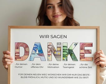 Geldgeschenk Abschied Arbeitskollegen | PDF Vorlage | DANKE zum Ausschneiden | Kreatives Last Minute DIY Geschenk