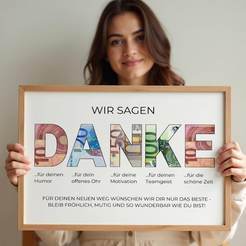 Geldgeschenk Abschied Arbeitskollegen | PDF Vorlage | DANKE zum Ausschneiden | Kreatives Last Minute DIY Geschenk image 1