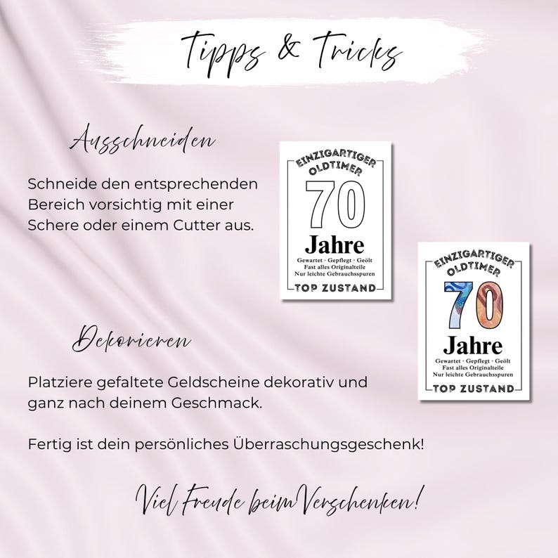 Geldgeschenk zum 70. Geburtstag | Einzigartiger Oldtimer | Gewartet Gepflegt Geölt | Geld kreativ humorvoll verschenken image 6