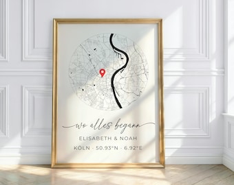 Personalisierte Stadtkarte mit adres i nazwa | Plakat Koordynacyjny | Geschenk zum Einzug, Hochzeit oder Zuhause | Dom, słodki dom