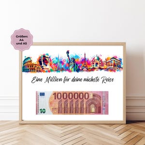Geldgeschenk | Skyline | Weltreise | Eine Million für deine nächste Reise | Kreatives Last Minute Geschenk | A4 und A5 | PDF