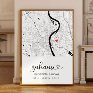 Personalisierte Stadtkarte mit Adresse & Name | Koordinaten Poster | Geschenk zum Einzug, Hochzeit oder Zuhause | Home sweet Home image 1